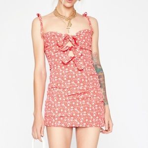Red Floral Mini Dress With Tie Straps